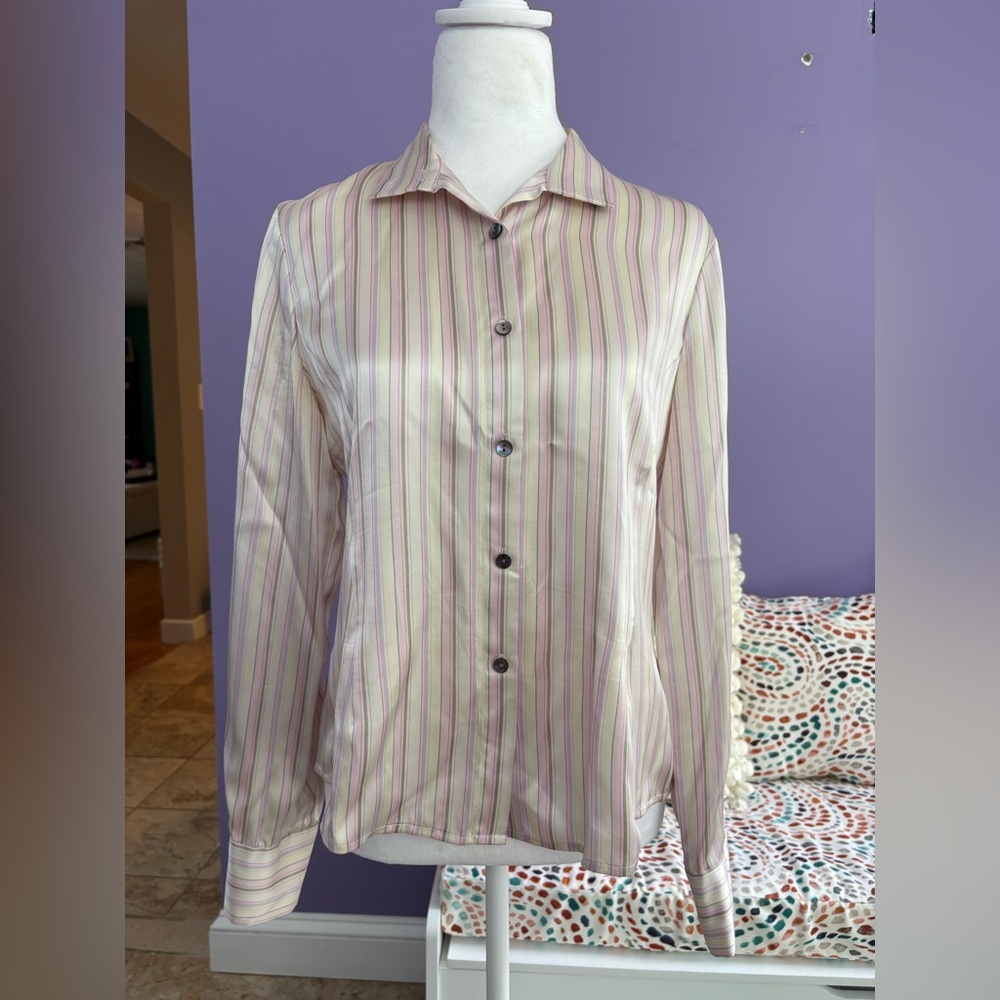 🎾Perry Ellis Striped Silk Blouse